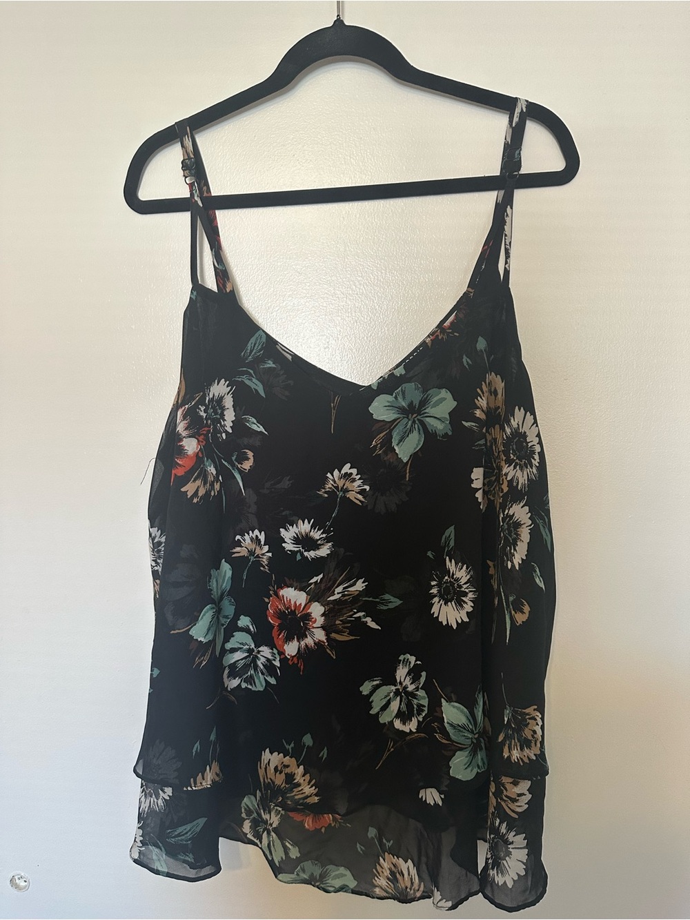 Floral Black V-Neck Spaghetti Strap Top